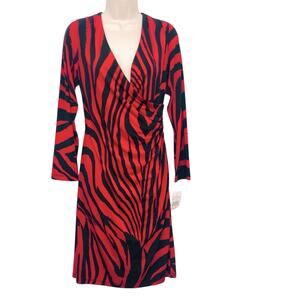 NWT Ronni Nicole Black Red Zebra Office Siren Wrap Dress V Neck Long Sleeve
